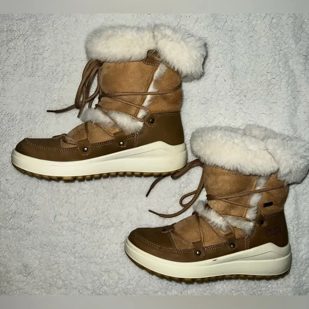 Cougar Tacoma Waterproof Shearling Weather Boots Tan/White - size 8 - H11